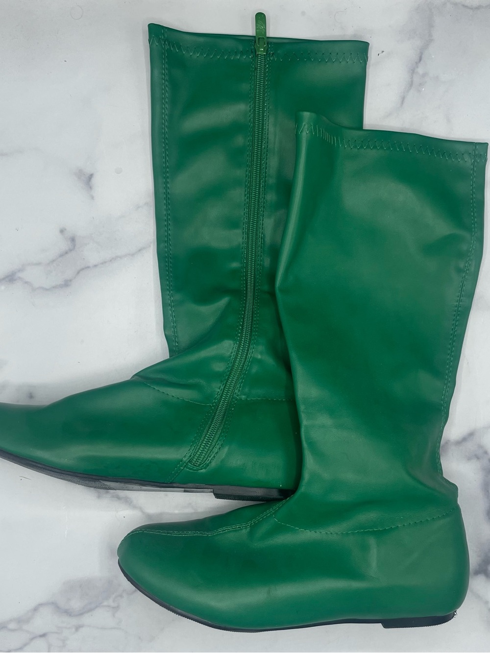 Elle Green Mid-Calf Faux-Leather Boots